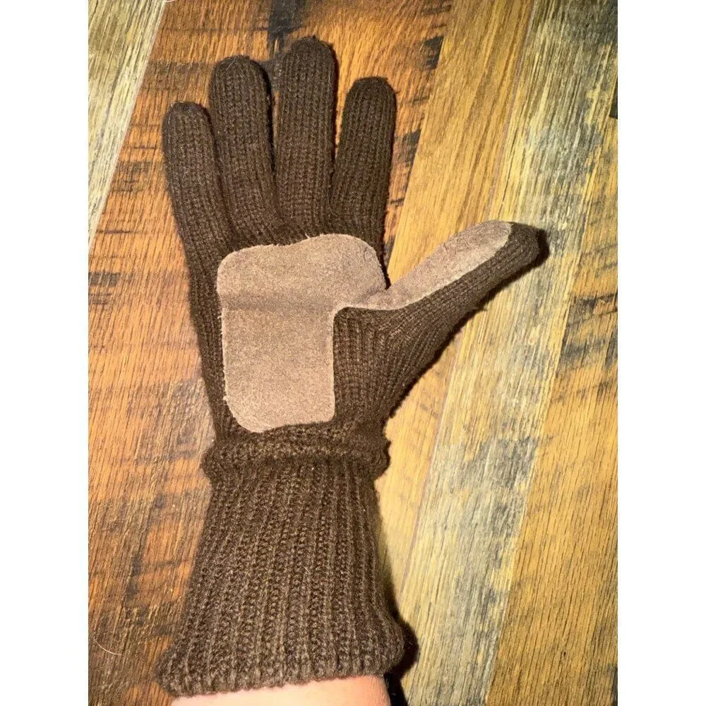 Vintage 80's‎ Brown Knit Gloves With Suede Design